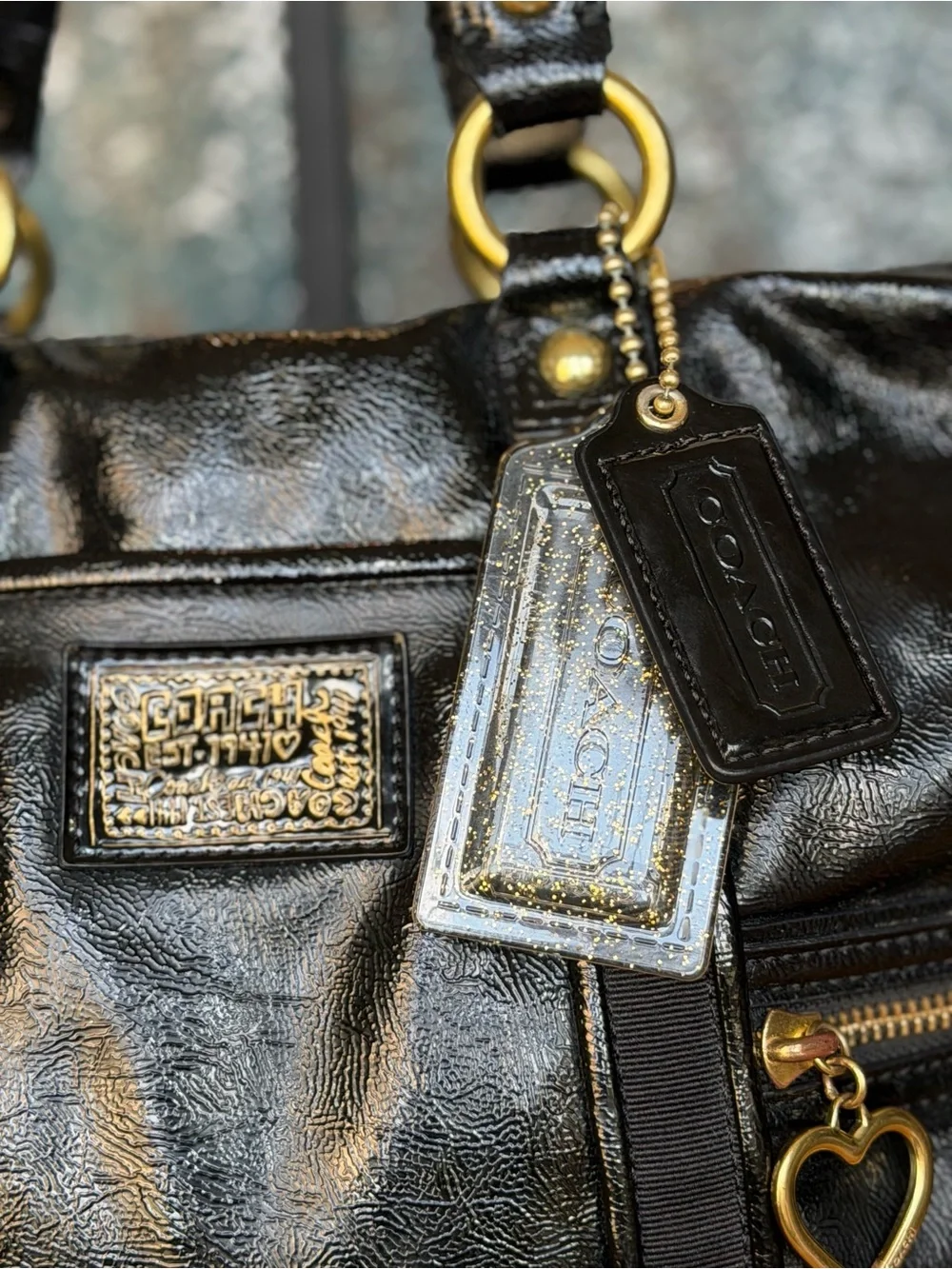 Coach Rare Archival Y2K Poppy Daisy Liquid Glass Patent‎ Shoulder Bag VGUC